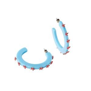 NEW SMITH & CO women's starfish jewel hoop earring in blue/dark coral
